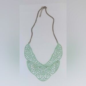Elegant sea foam green metal bib scallop necklace